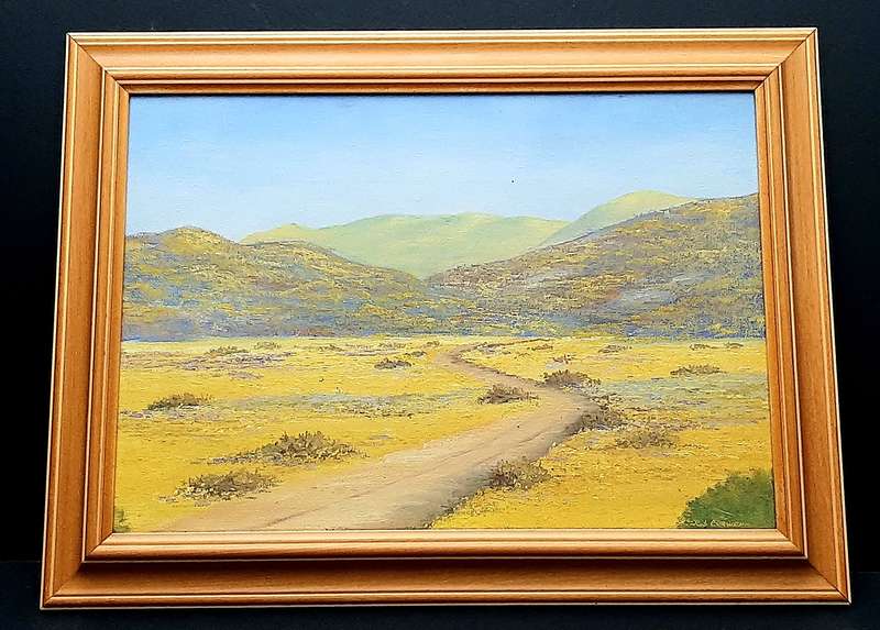 RARE: Early 1990s Robert Curwen Signed 'Country Road ' Oil on Board Painting(49cm× 37cm)