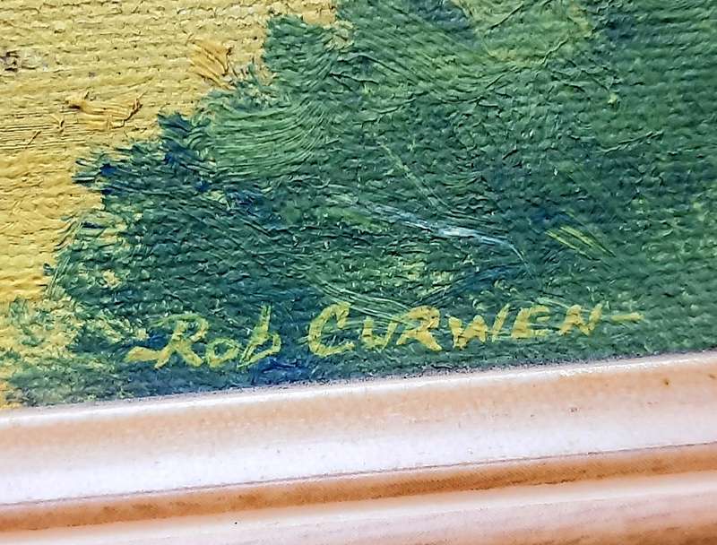 RARE: Early 1990s Robert Curwen Signed 'Country Road ' Oil on Board Painting(49cm× 37cm)