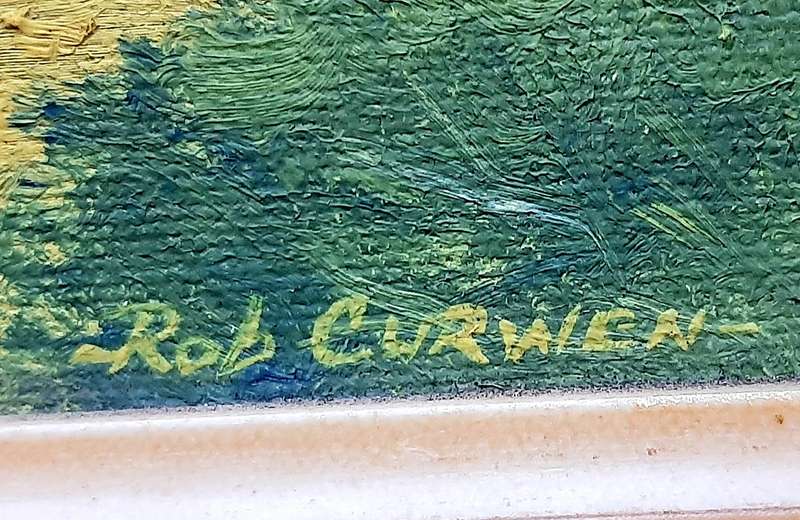 RARE: Early 1990s Robert Curwen Signed 'Country Road ' Oil on Board Painting(49cm× 37cm)