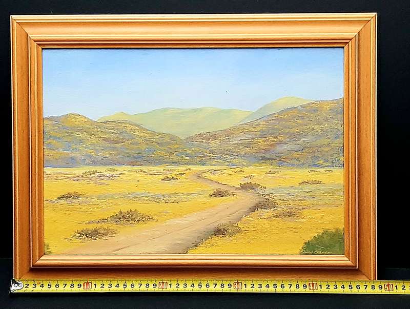 RARE: Early 1990s Robert Curwen Signed 'Country Road ' Oil on Board Painting(49cm× 37cm)