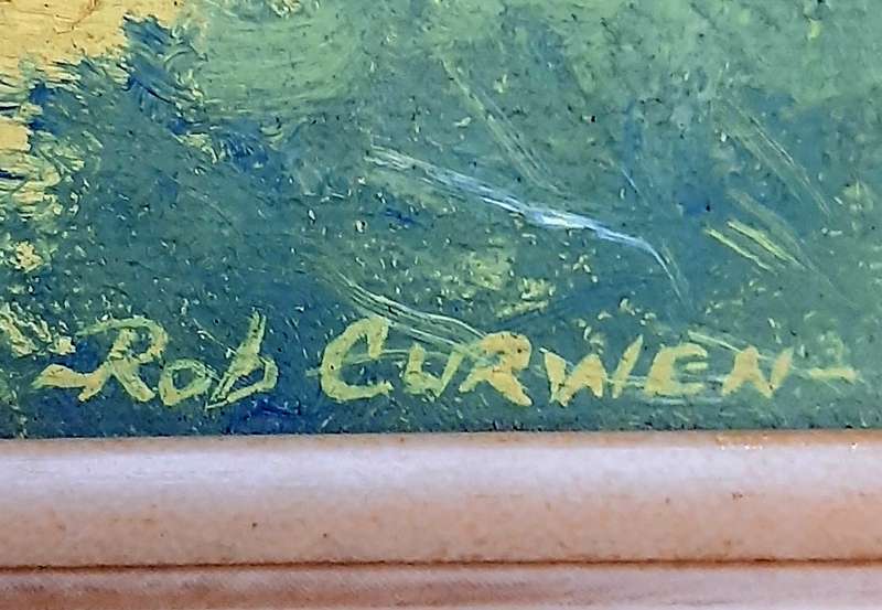 RARE: Early 1990s Robert Curwen Signed 'Country Road ' Oil on Board Painting(49cm× 37cm)