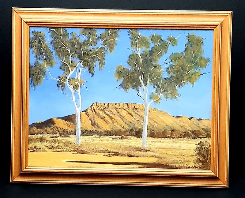 RARE: Early 1990s Robert Curwen Signed 'Foothills with Eucalyptus' Oil on Board Painting(53cm× 42cm)