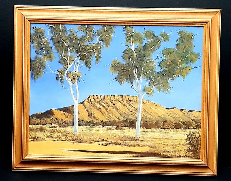 RARE: Early 1990s Robert Curwen Signed 'Foothills with Eucalyptus' Oil on Board Painting(53cm× 42cm)