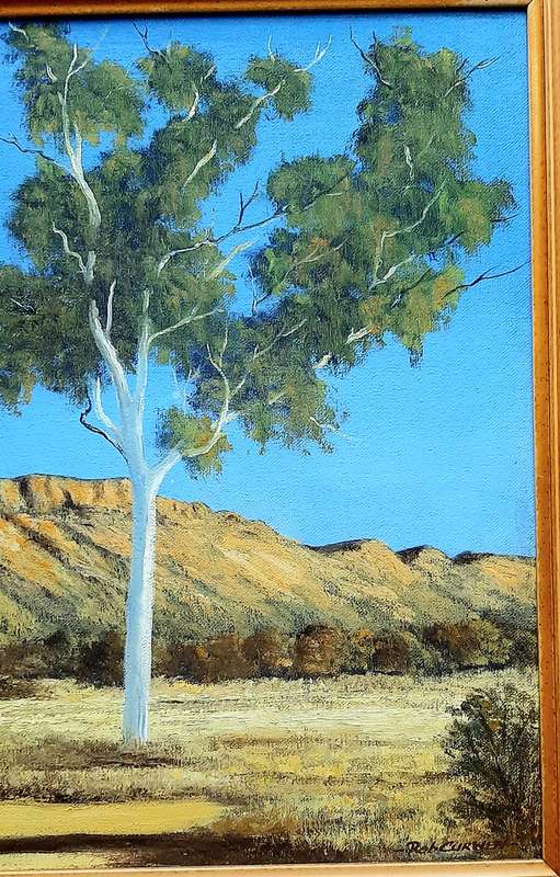 RARE: Early 1990s Robert Curwen Signed 'Foothills with Eucalyptus' Oil on Board Painting(53cm× 42cm)