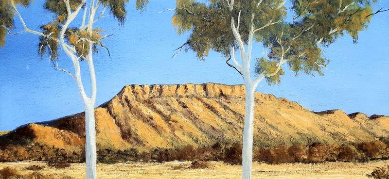 RARE: Early 1990s Robert Curwen Signed 'Foothills with Eucalyptus' Oil on Board Painting(53cm× 42cm)