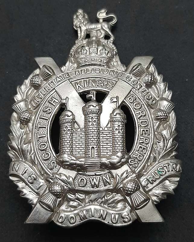 WW1/WW2 : King's Own Scottish Borderers Glengarry/ Tam O'Shanter White Metal Badge (Lugs Intact).