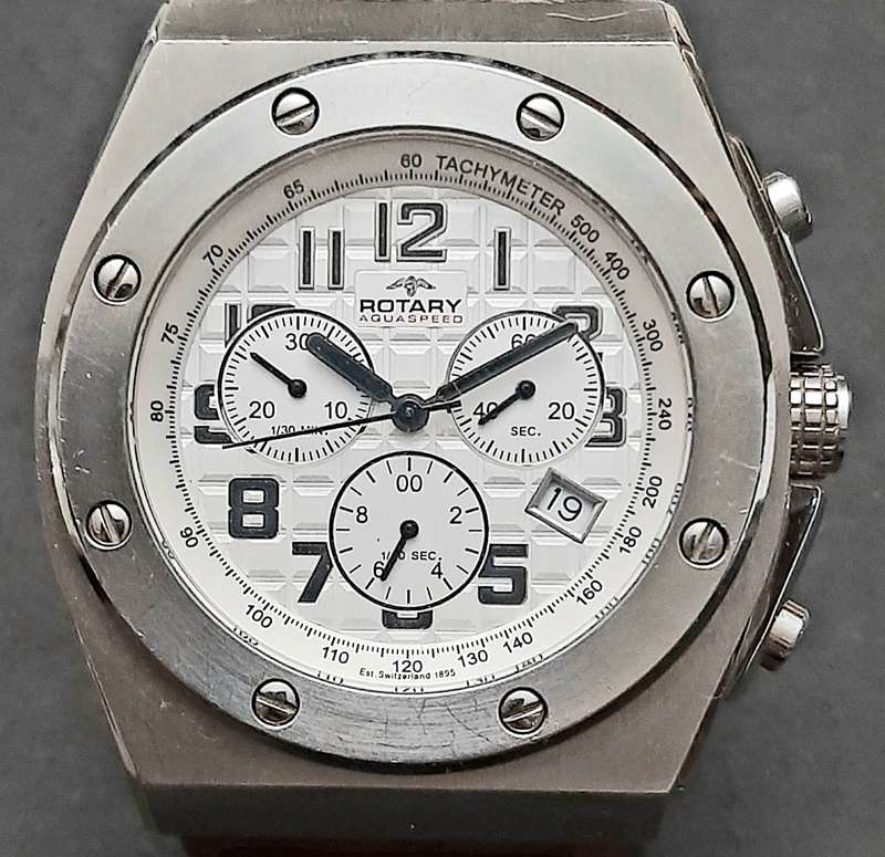 STUNNING: Rotary Gent's 'Aquaspeed' Swiss Tachymeter Chronograph Watch w/ Leather Strap (UNTESTED).