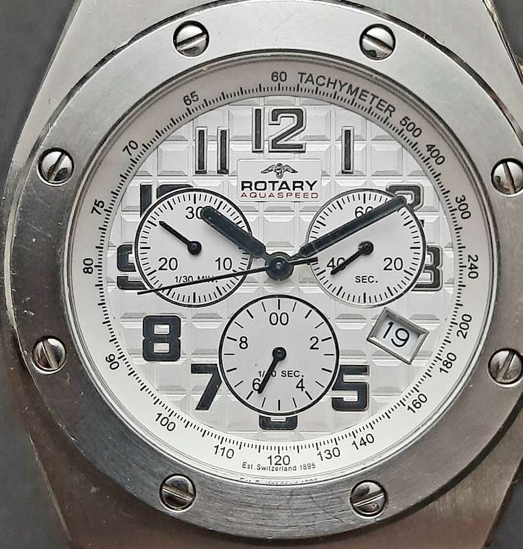 STUNNING: Rotary Gent's 'Aquaspeed' Swiss Tachymeter Chronograph Watch w/ Leather Strap (UNTESTED).