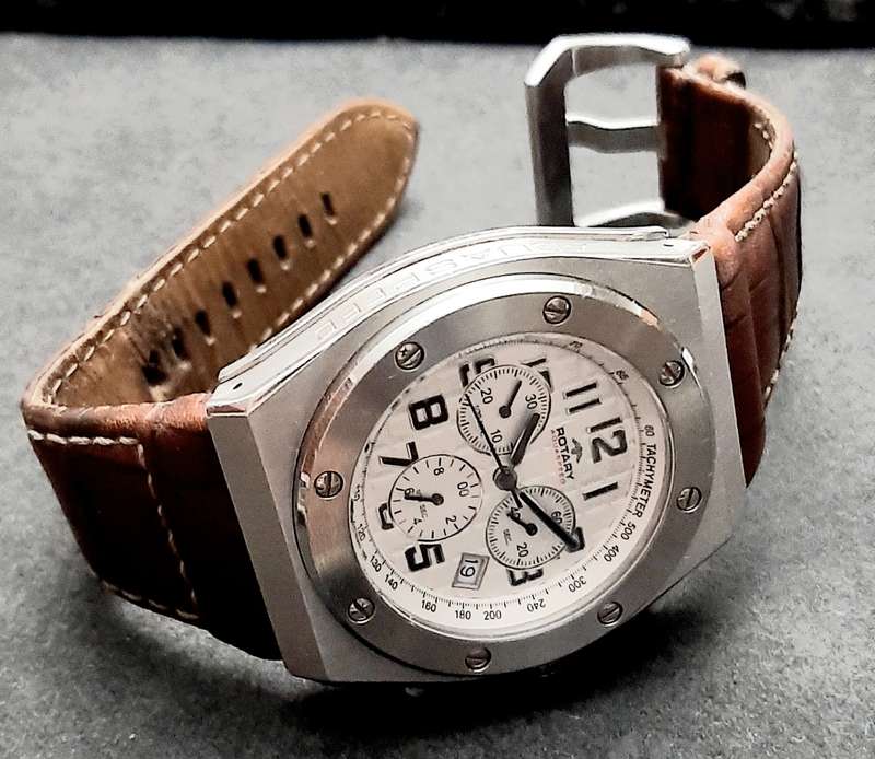 STUNNING: Rotary Gent's 'Aquaspeed' Swiss Tachymeter Chronograph Watch w/ Leather Strap (UNTESTED).