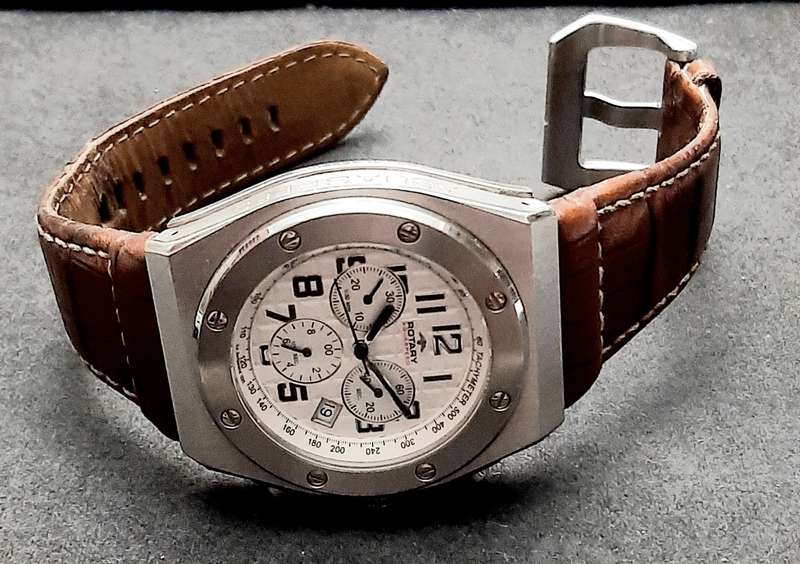 STUNNING: Rotary Gent's 'Aquaspeed' Swiss Tachymeter Chronograph Watch w/ Leather Strap (UNTESTED).