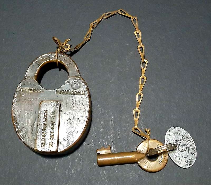 RARE: Early 20th Century- SA Railways 1923 Brass Padlock w/ Lanyard , Key & Token (Cotterill, Birm.)