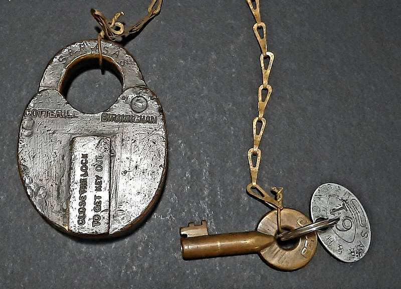 RARE: Early 20th Century- SA Railways 1923 Brass Padlock w/ Lanyard , Key & Token (Cotterill, Birm.)