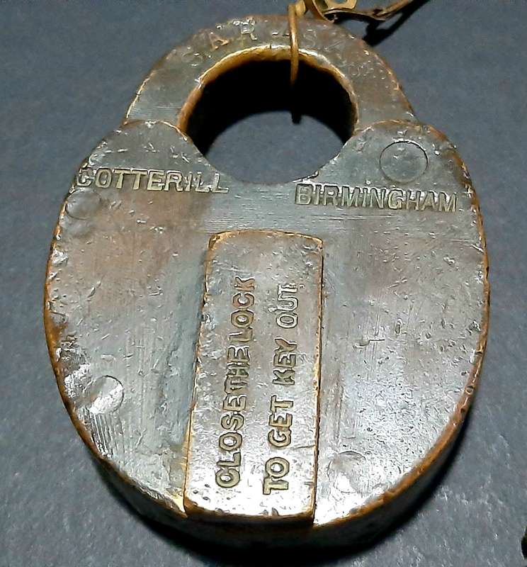 RARE: Early 20th Century- SA Railways 1923 Brass Padlock w/ Lanyard , Key & Token (Cotterill, Birm.)