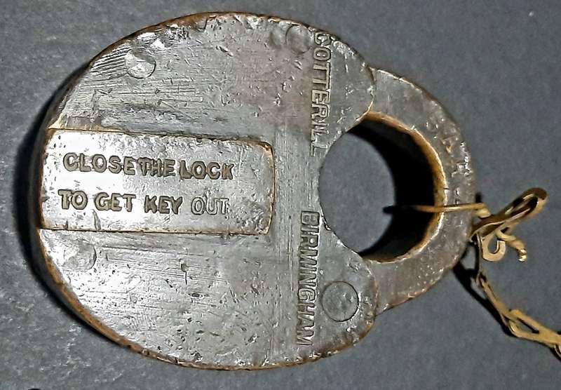 RARE: Early 20th Century- SA Railways 1923 Brass Padlock w/ Lanyard , Key & Token (Cotterill, Birm.)
