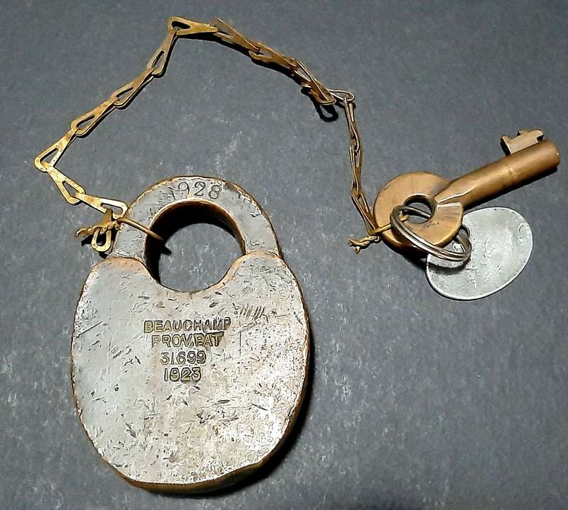 RARE: Early 20th Century- SA Railways 1923 Brass Padlock w/ Lanyard , Key & Token (Cotterill, Birm.)