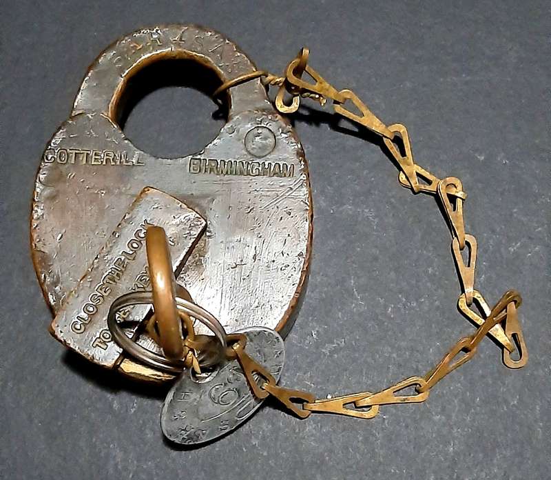 RARE: Early 20th Century- SA Railways 1923 Brass Padlock w/ Lanyard , Key & Token (Cotterill, Birm.)