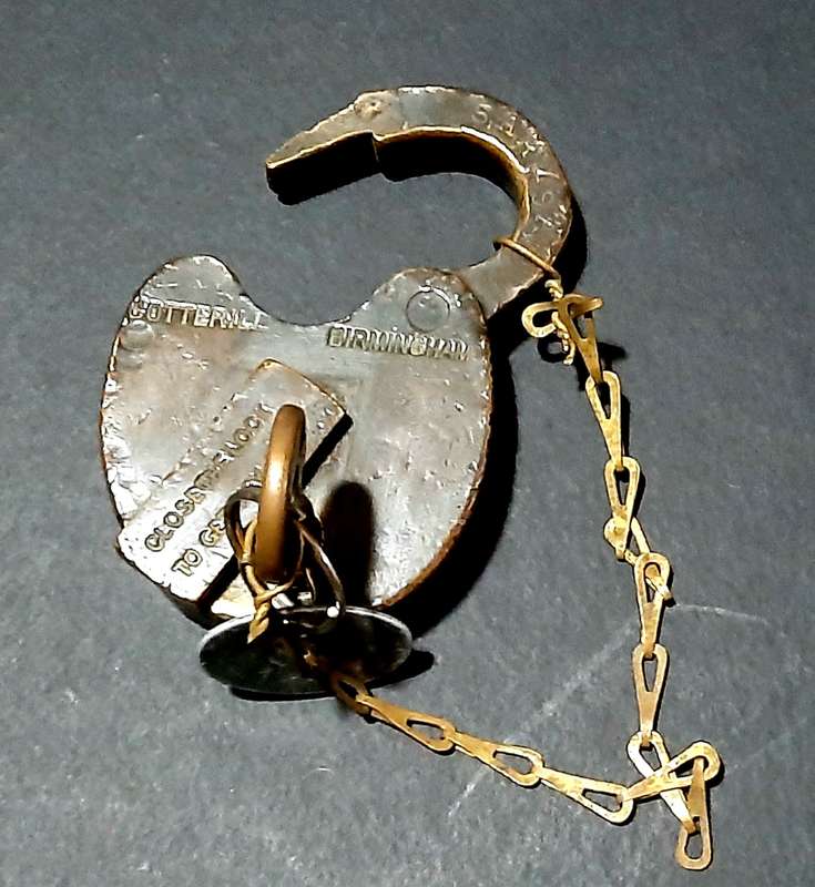 RARE: Early 20th Century- SA Railways 1923 Brass Padlock w/ Lanyard , Key & Token (Cotterill, Birm.)