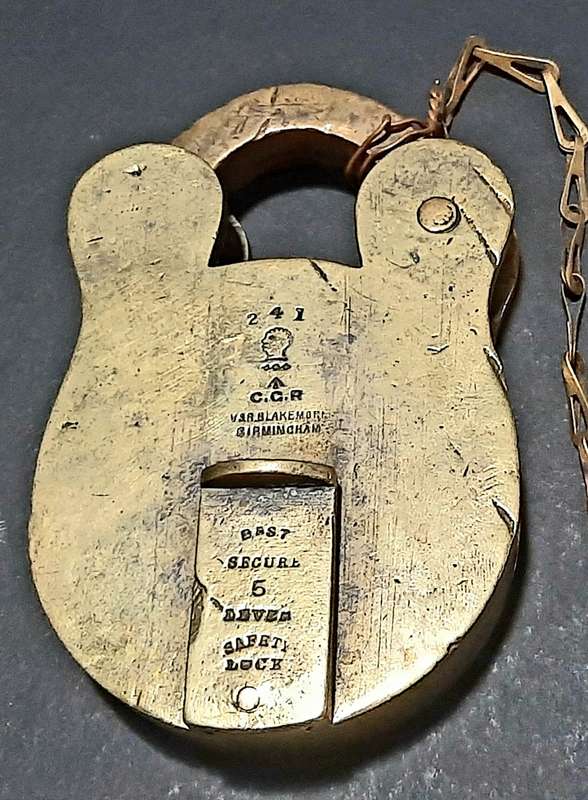RARE: Boer War - Cape Gov. Railways Brass 5-Lever Padlock w/ Key & Lanyard (V&R. Birm.)