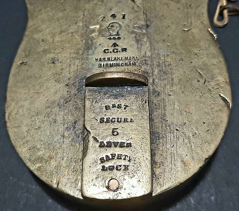 RARE: Boer War - Cape Gov. Railways Brass 5-Lever Padlock w/ Key & Lanyard (V&R. Birm.)