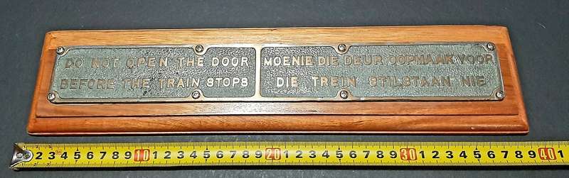 RARE: 1930s South African Railways - Passenger Carriage Plaque Mounted on Hardwood Plinth(40cmx10cm)