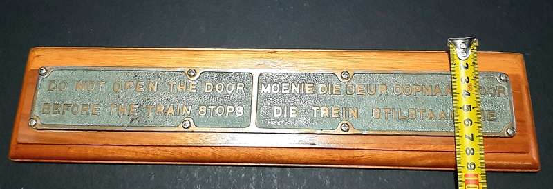 RARE: 1930s South African Railways - Passenger Carriage Plaque Mounted on Hardwood Plinth(40cmx10cm)