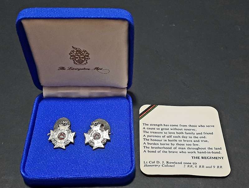 RARE: Rhodesian Bush War- .925 Silver Rhodesia Regiment Cufflinks Att. Major Vaughn w/ Presentation