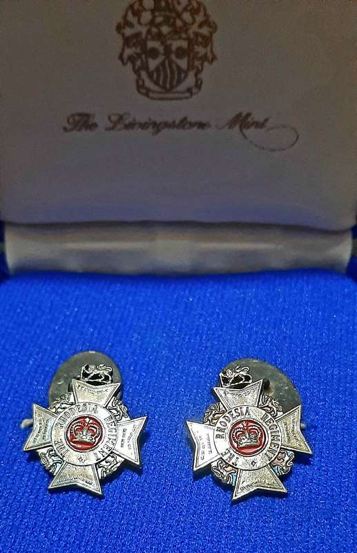 RARE: Rhodesian Bush War- .925 Silver Rhodesia Regiment Cufflinks Att. Major Vaughn w/ Presentation