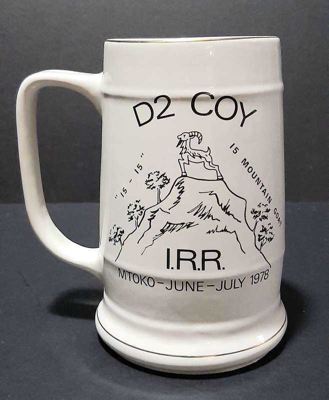 Rhodesian Bush War: 1978 ' The Rhodesia Regt.' D2 Coy Mtoko Unit Ceramic Tankard (18cm).