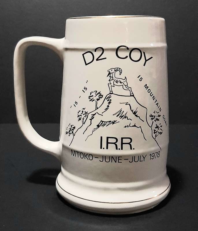 Rhodesian Bush War: 1978 ' The Rhodesia Regt.' D2 Coy Mtoko Unit Ceramic Tankard (18cm).