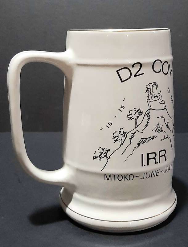 Rhodesian Bush War: 1978 ' The Rhodesia Regt.' D2 Coy Mtoko Unit Ceramic Tankard (18cm).