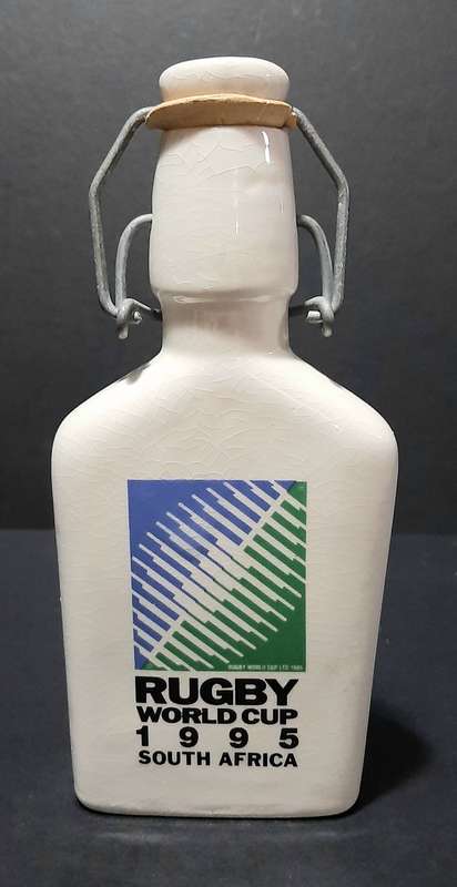 RARE: South Africa 1995 Rugby World Cup 'Ruggles' Ceramic Brandy Decanter w/ Stopper (18cm).