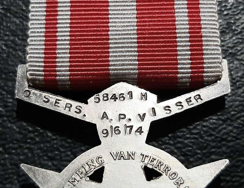 Border War 1970s:  SA Security Forces .925 Silver " Combatting Terrorism Star " Medal w/ Service Bar