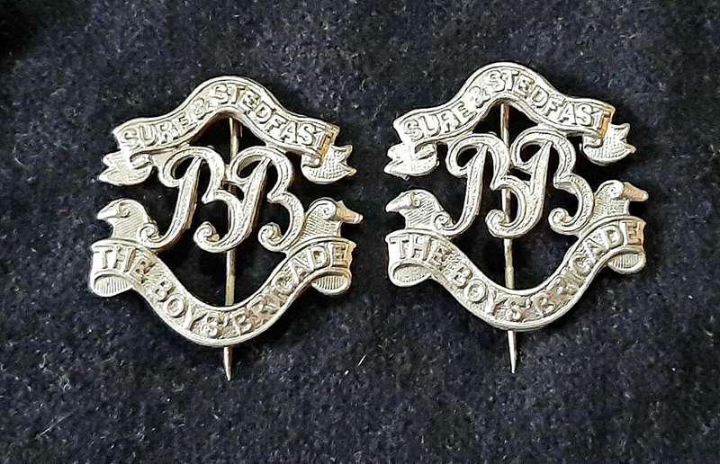 Mid-20th Century: 'Boys Brigade' Youth Organization Warrant Officer's Collar Badges w/ Pins (x2)