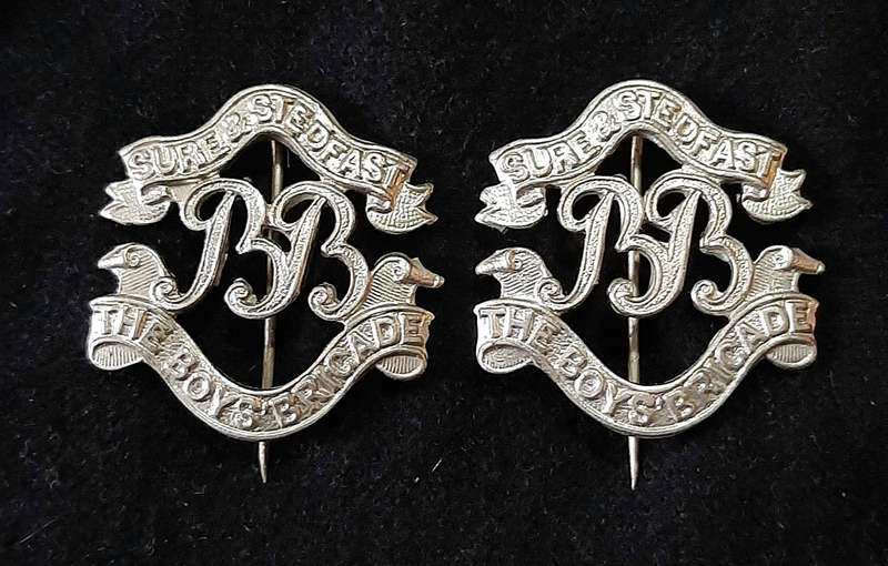 Mid-20th Century: 'Boys Brigade' Youth Organization Warrant Officer's Collar Badges w/ Pins (x2)