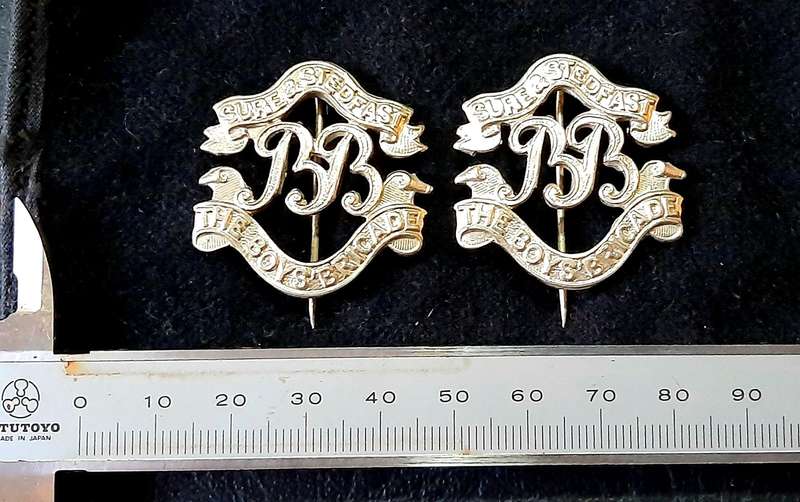 Mid-20th Century: 'Boys Brigade' Youth Organization Warrant Officer's Collar Badges w/ Pins (x2)