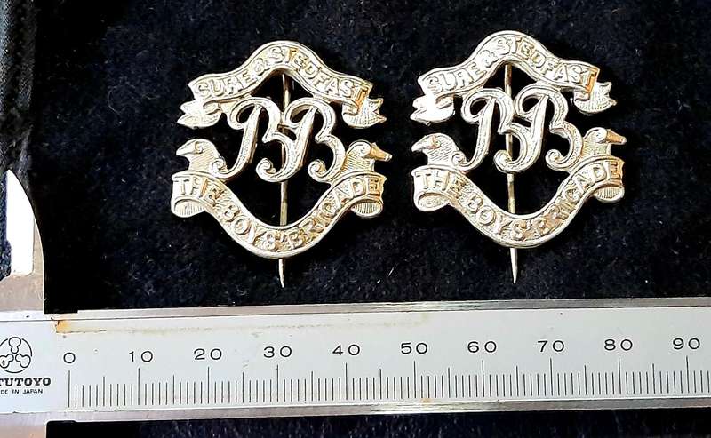 Mid-20th Century: 'Boys Brigade' Youth Organization Warrant Officer's Collar Badges w/ Pins (x2)