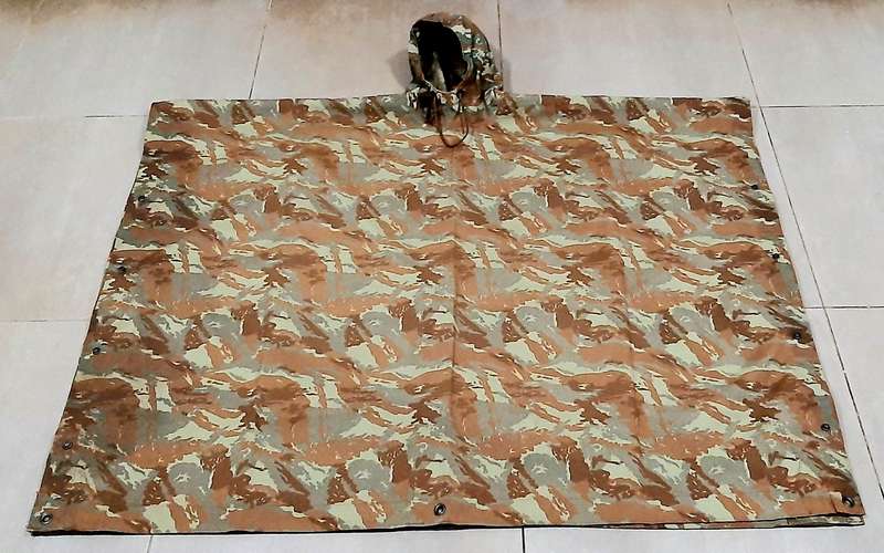 RARE: 1980s SADF - 32 Battalion Camouflage Poncho/ Groundsheet w/ Hood #2 .