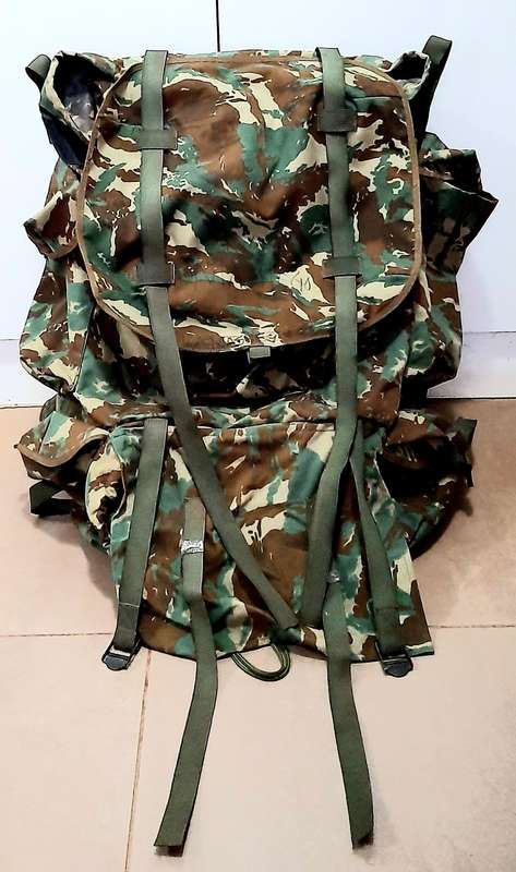 RARE: 1980s SADF Border War-32 Battalion Camouflage Rucksack w/ Integral Straps & Lightweight Frame.