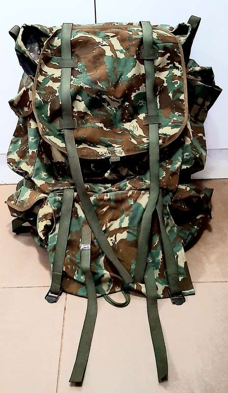 RARE: 1980s SADF Border War-32 Battalion Camouflage Rucksack w/ Integral Straps & Lightweight Frame.