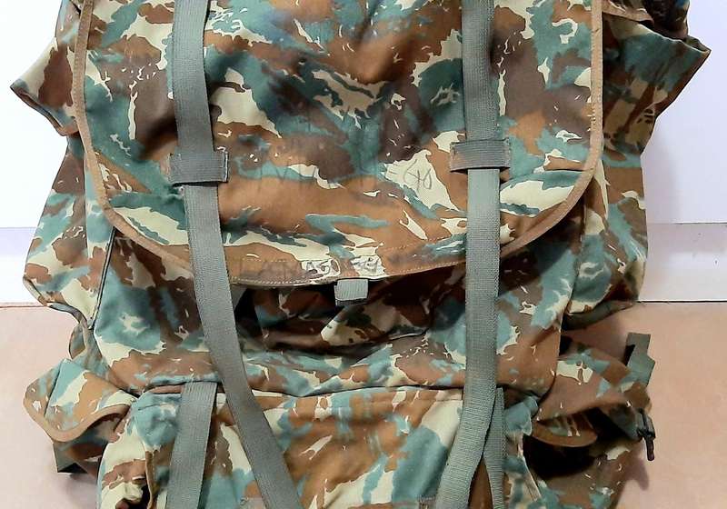 RARE: 1980s SADF Border War-32 Battalion Camouflage Rucksack w/ Integral Straps & Lightweight Frame.