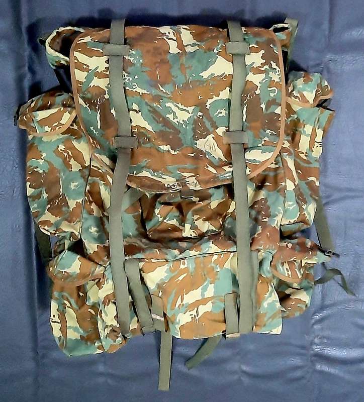 RARE: 1980s SADF Border War-32 Battalion Camouflage Rucksack w/ Integral Straps & Lightweight Frame.