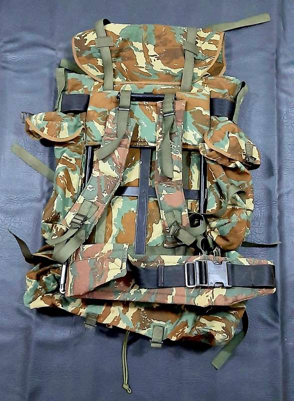 RARE: 1980s SADF Border War-32 Battalion Camouflage Rucksack w/ Integral Straps & Lightweight Frame.