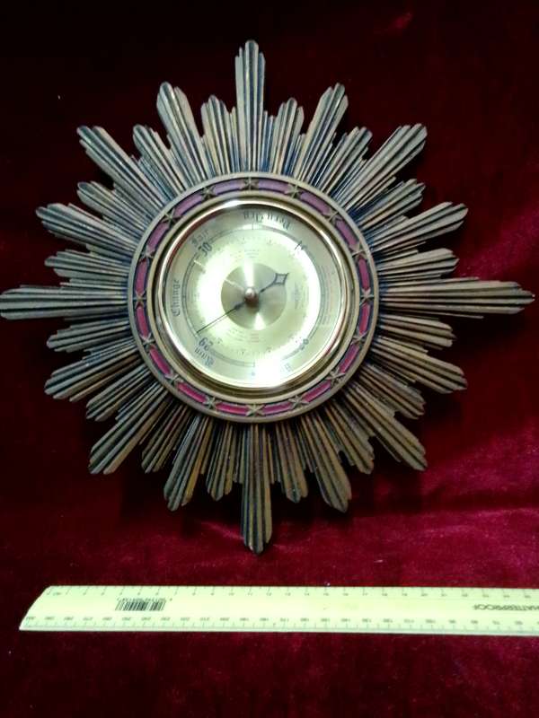 Stunning Vintage Wooden Sunburst Wall Barometer - See My Description