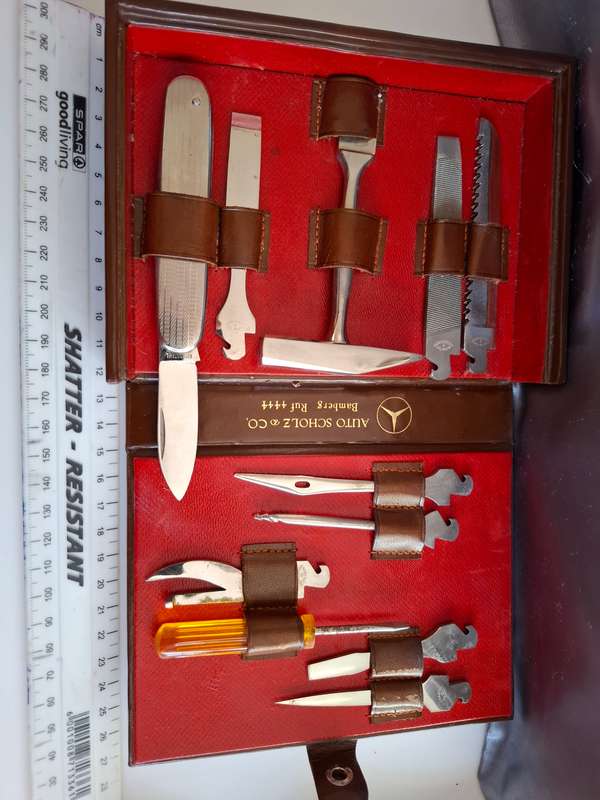 Rich.A.Herder Solingen Auto Scholz and Co Mercedes Muliti Tool Set in Leather Case - Great Condition