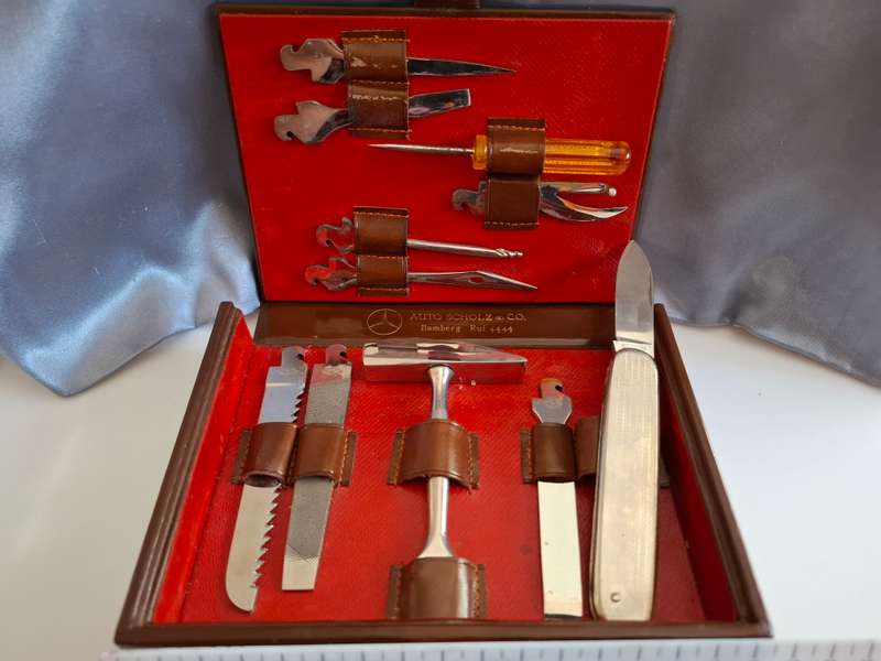 Rich.A.Herder Solingen Auto Scholz and Co Mercedes Muliti Tool Set in Leather Case - Great Condition