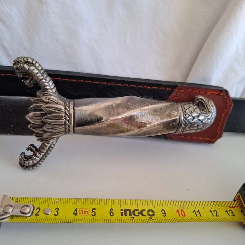 Large Gothic Style Dagger with Leather Sheath in Great Condition
