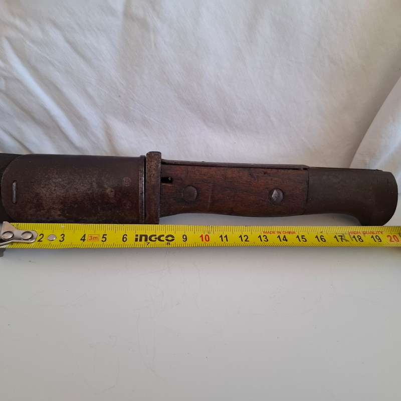 Vintage Gebr Heller German Saw Blade Bayonet with Leather Sheath - Repaired - See Description