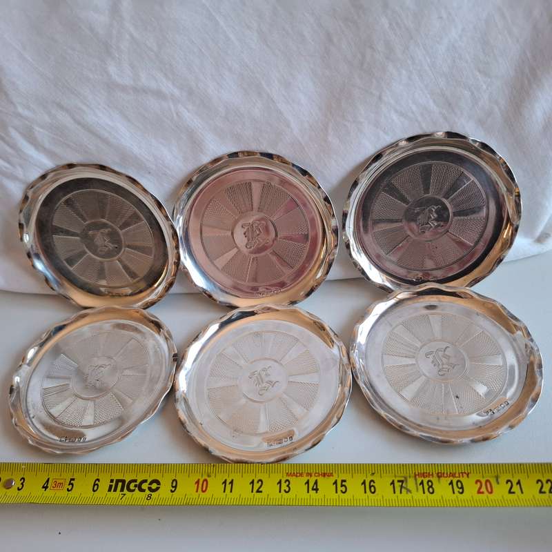 Stunning Set of South African Sterling Silver(925) Drinks Coasters-Total 206 grams in good Condition