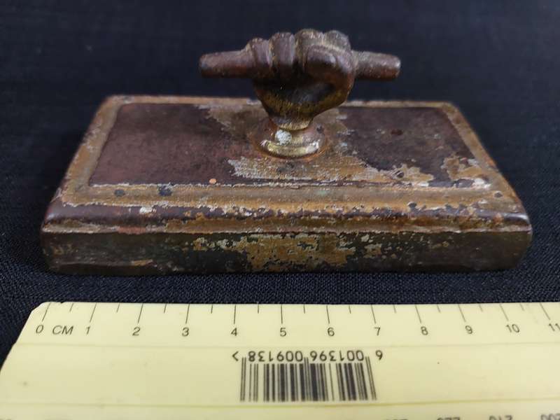 Victorian Antique Iron Paperweight Bronze Fist Handle 1890's - 1910 - In used Condition