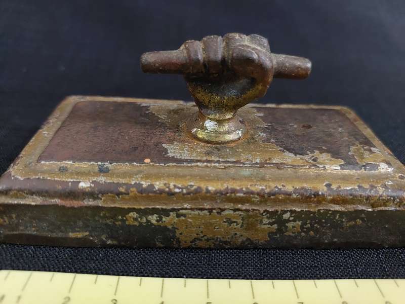 Victorian Antique Iron Paperweight Bronze Fist Handle 1890's - 1910 - In used Condition